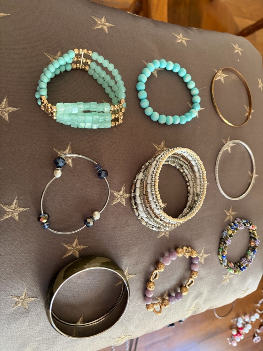 Turquoise Beaded Stretch Bracelet with Gold Accents - Women Jewelry